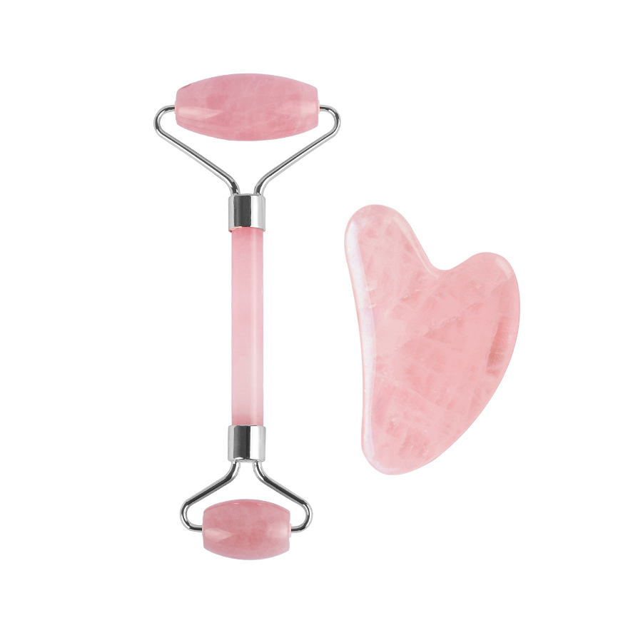Set Rodillo Masajeador Facial + Gua Sha de Cuarzo DUGA D541