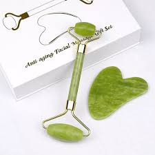 Set Masajeador Roller+ Gua Sha corazón Jade