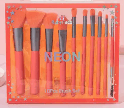 SET DE PINCELES PARA MAQUILLAJE X 10 CON ESTUCHE   - LINEA NEON - Imagen 2