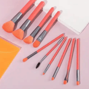 SET DE PINCELES PARA MAQUILLAJE X 10 CON ESTUCHE   - LINEA NEON